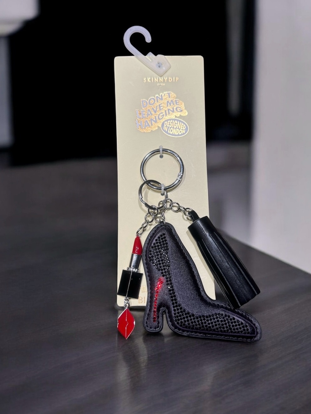 Skinnydip Rhinestone Heel Lip Tassel Bag Charm